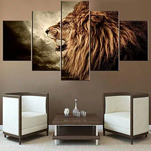 African Decorations For Living Room Brown Howling Lion Paintings Animal Lioness Pictures Piece Black Canvas Wall Art Safari Artwork House Decor Framed Ready To Hang Posters And Prints(''Wx''H)