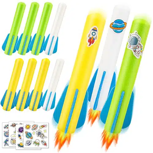 Banvih Rocket Launcher Refills For Kids, Foam Air Rockets   Yellow, Green, Hite, Comes With Space Themed Stickers, Outdoor Games Stomp Toys Accessories