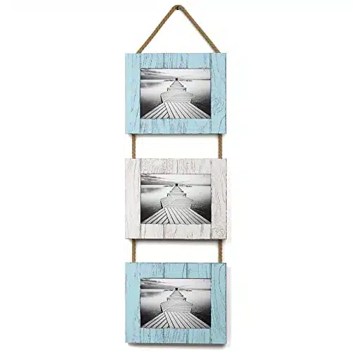 Barnyard Designs Xrustic Wood Farmhouse Picture Frames, Distressed Wall Hanging Frames, Whiteturquoise, Set Of