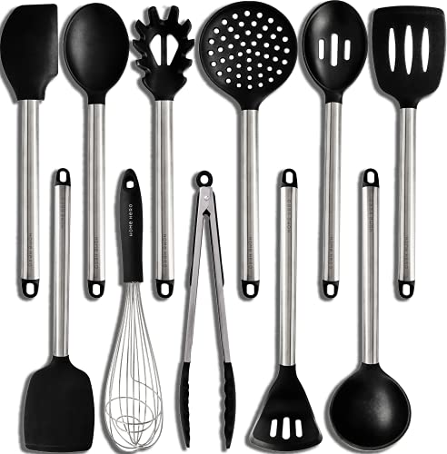 Pcs   Home Hero Silicone Kitchen Utensils Set   All In One Cooking Utensils Set Spatula Set   Non Stick Heat Resistant First Home Essentials Utensil Sets   Kitchen Gadget Set (Pcs Set   Black)