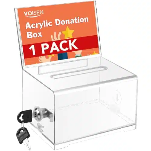 Voisen Pack Acrylic Donation Box With Lock, Clear Ballot Box With Sign Holder, Suggestion Box For Fundraising, Donation, Bar, School Voting, Xxinch