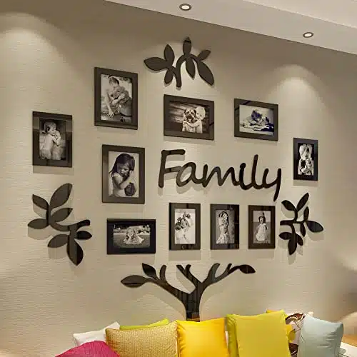 Vaabee Family Tree Wall Decor Acrylic D Diy Stickers Picture Frame Collage Home Decorations For Living Room Bedroom Kitchen Dining Office New House Gifts Black Large Xinch