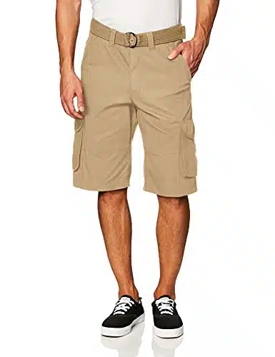 Southpole Men'S Multi Pocket Cargo Shorts With Belt, Inseam , Khaki,