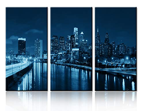 Tumovo Usa City Skyline Canvas Wall Art For Living Room  Night View Of The Philadelphia Skyline In Pennsylvania  Gallery Wrap Modern Home Decor  Ready To Hang ( X  X Panels)