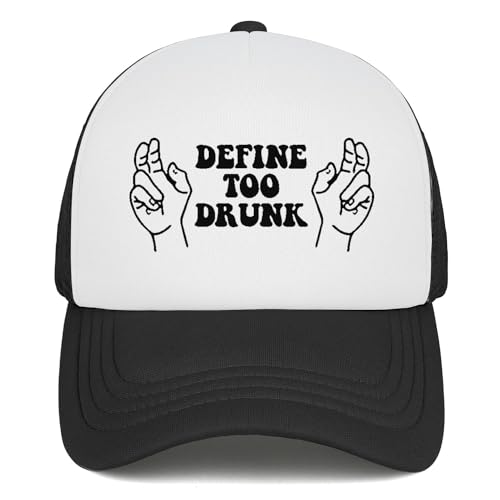 Waykingo Define Too Drunk Hat Define Too Drunk Trucker Hats For Mens Womens Black Baseball Cap Adjustable Trucker Funny Hat