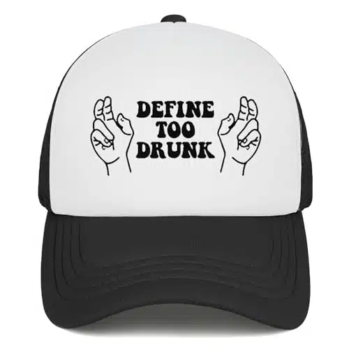 Waykingo Define Too Drunk Hat Define Too Drunk Trucker Hats For Mens Womens Black Baseball Cap Adjustable Trucker Funny Hat